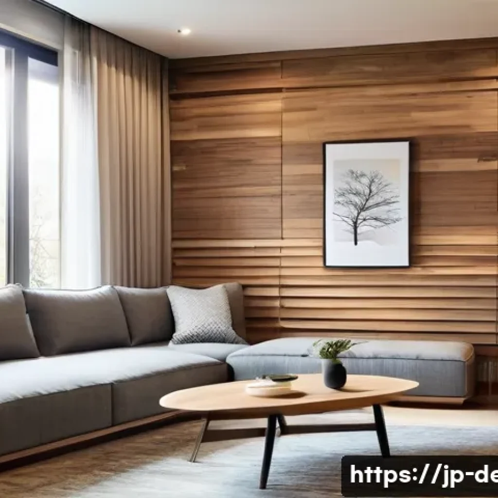 인테리어 코디네이터가 알아야 할 최신 트렌드 - A warm and inviting modern living room featuring natural solid wood wall panels with thin slices of ...