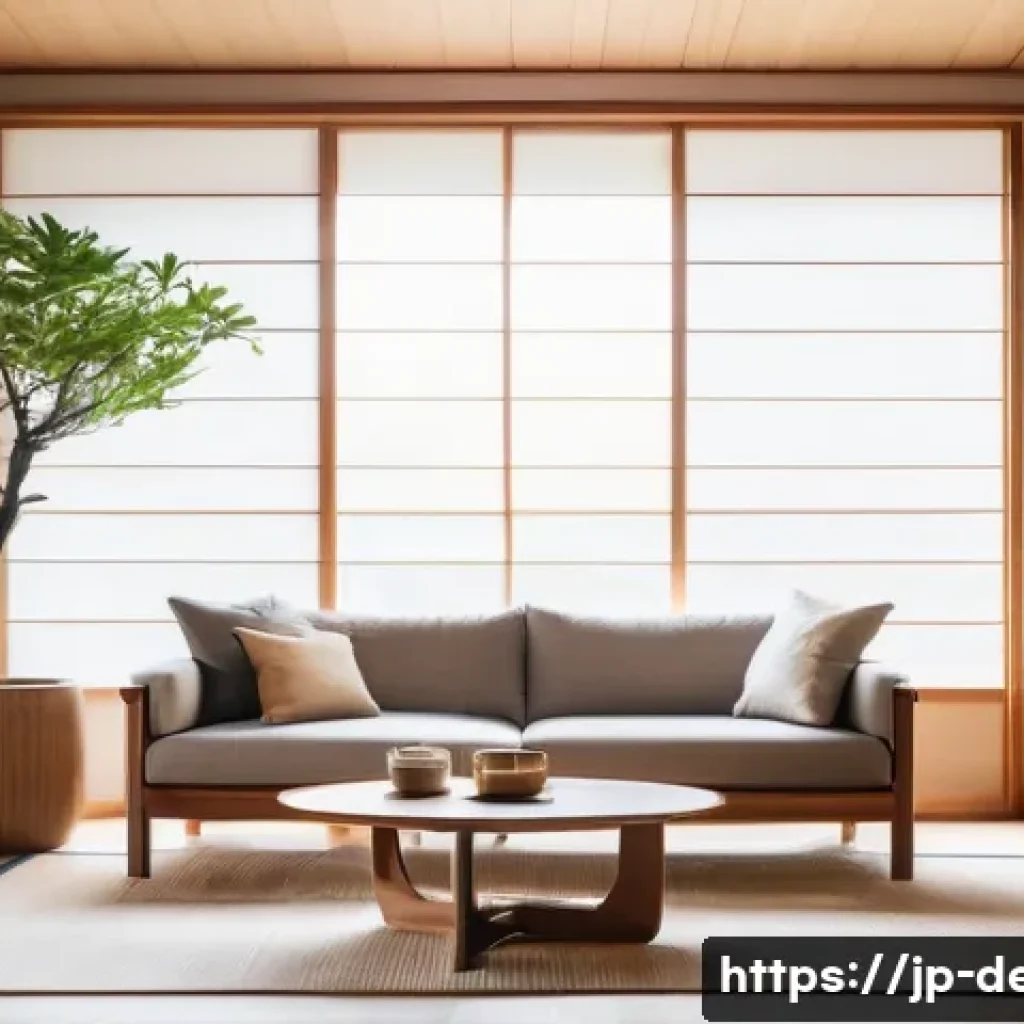 인테리어 코디네이터를 위한 블로그 운영 방법 - A modern Japanese interior design blog scene featuring a bright, cozy living room with natural sunli...