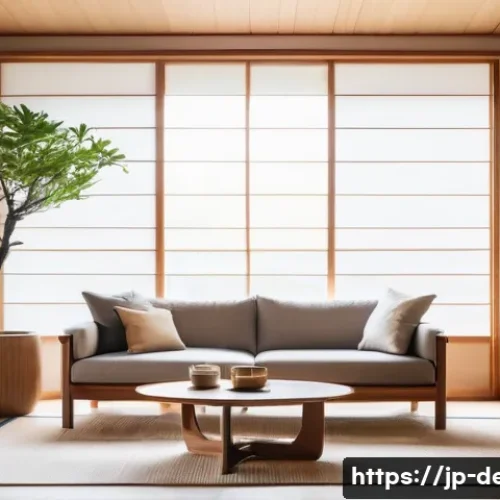 인테리어 코디네이터를 위한 블로그 운영 방법 - A modern Japanese interior design blog scene featuring a bright, cozy living room with natural sunli...