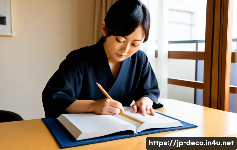 인테리어 코디네이터 자격증 준비 자료 추천 - Photorealistic Japanese adult learner preparing for an interior coordinator certification exam at a ...